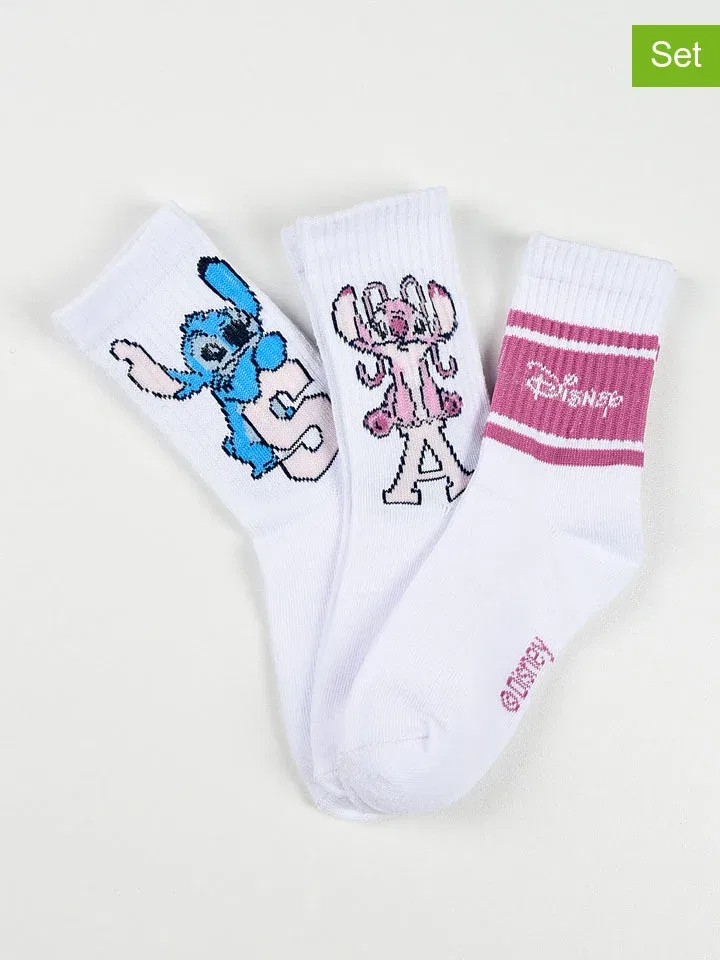 Носки, набор 3 пары, Lilo & Stitch, белый