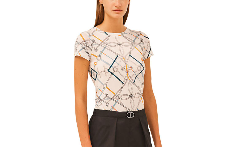 

Футболка женская Hermes с узорами, белый / синий / желтый