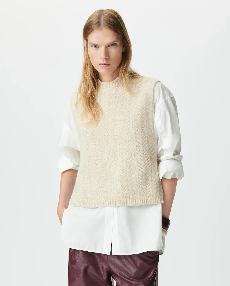 

Женский вязаный топ без рукавов с ажурными вставками IKKS, бежевый