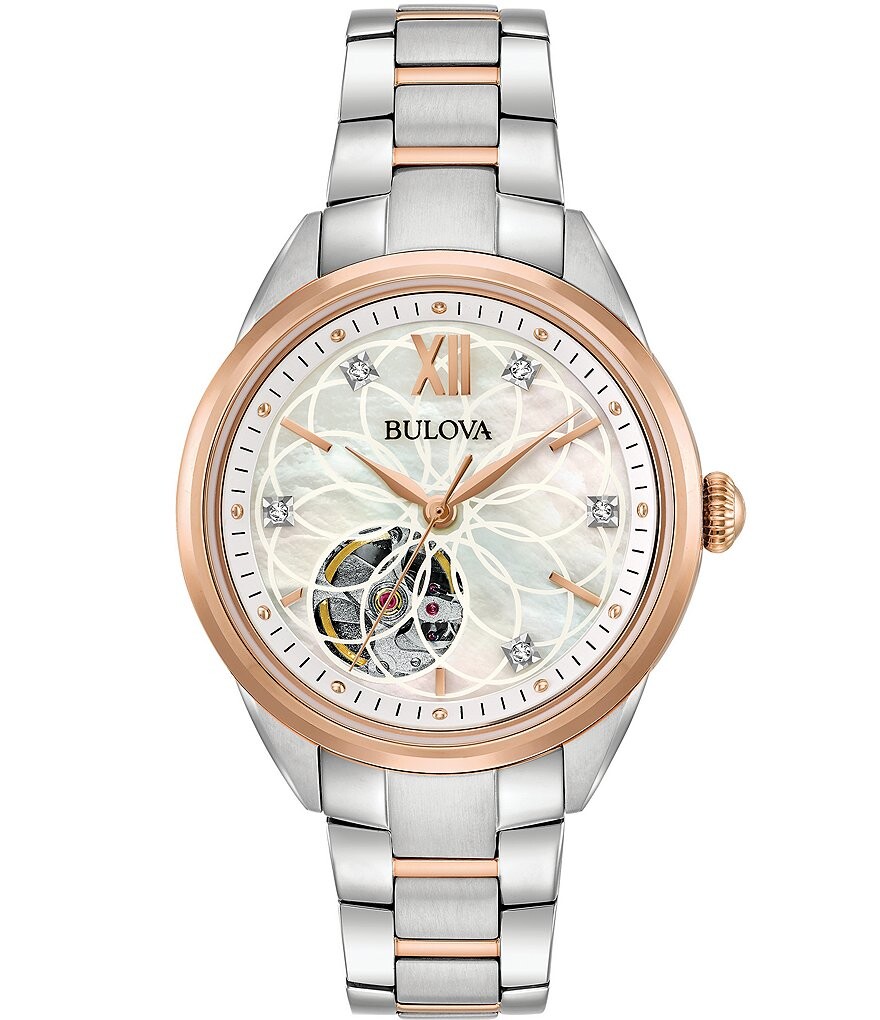 

Bulova Женские классические кварцевые аналоговые часы-браслет из нержавеющей стали и розового золота Sutton, мультиколор