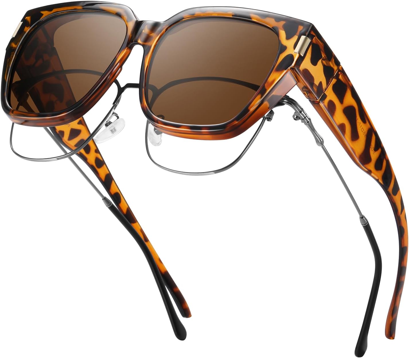 

Солнцезащитные очки HAOLOTA с поляризованными линзами, надеваемые поверх обычных очков, для женщин и мужчин. Модные квадратные очки с обтекаемой формой и защитой от УФ-излучения, L Size 08 Brown Tortoise/Brown