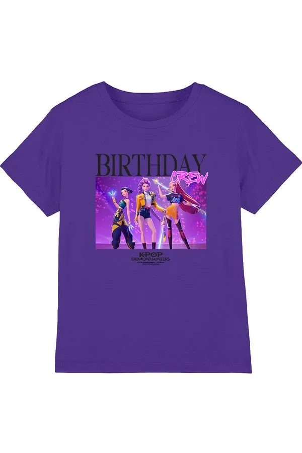 Футболка с принтом k-pop demon hunters huntrix birthday crew Netflix, Purple