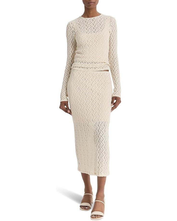 

Юбка Vince Floral Smocked Skirt, цвет White Sand