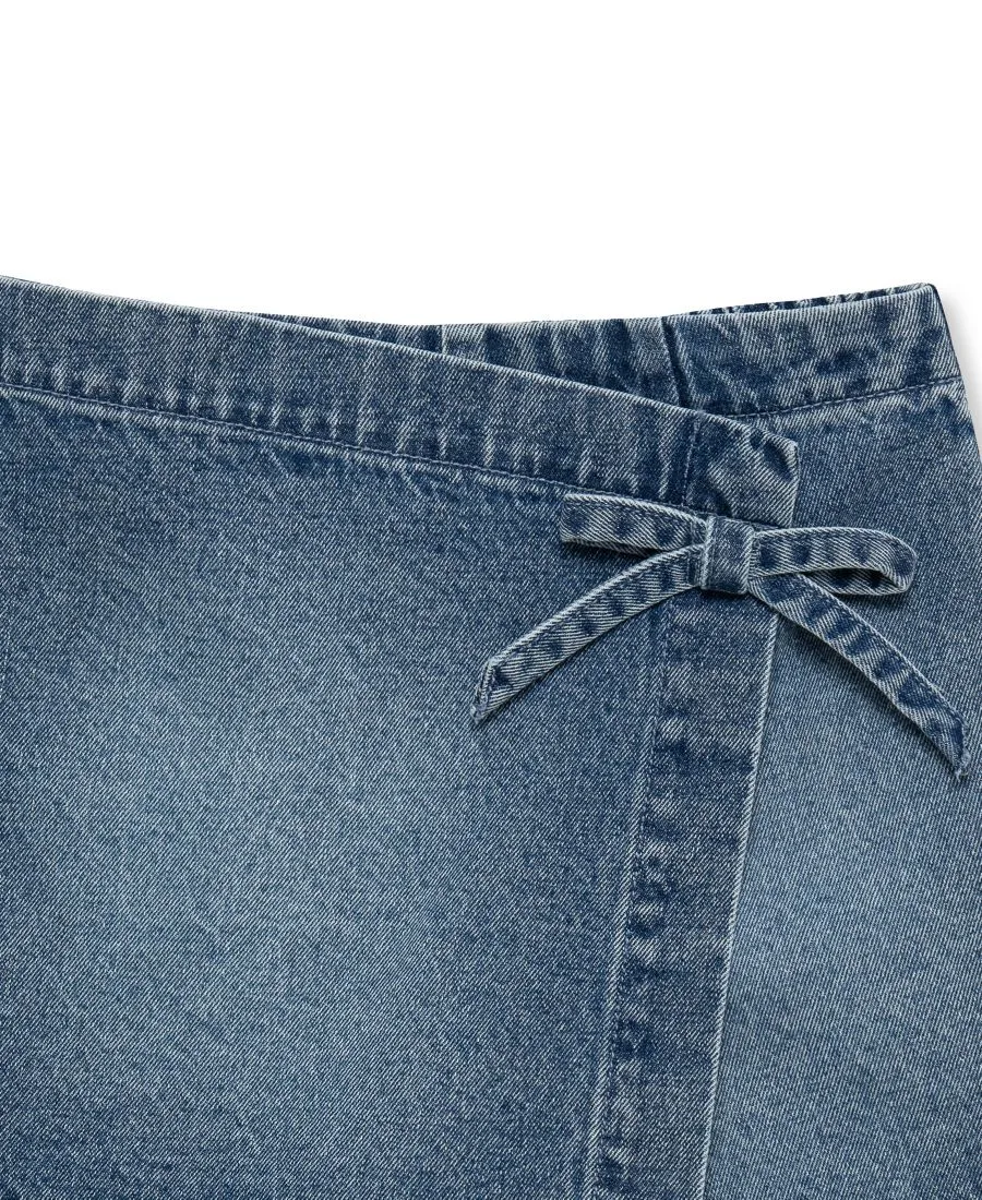 Шорты-юбка из денима с имитацией запаха для девочек 7-16 лет H by Habitual, denim синий — фото 4