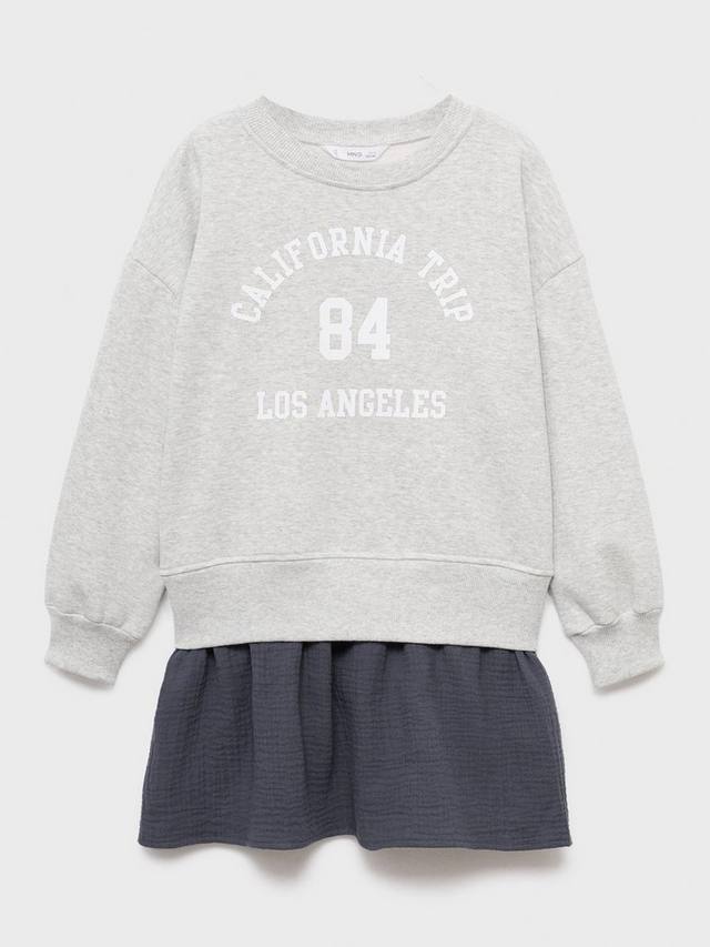 

Детское хлопковое платье-свитшот с калифорнийским принтом Mango, Pastel Grey