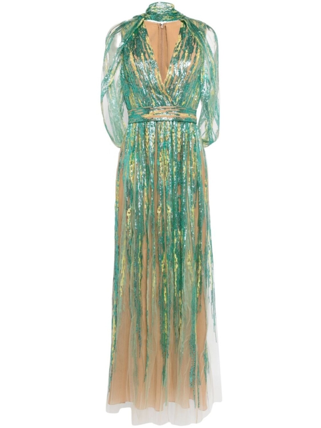 

Тюлевое платье Elie Saab, расшитое пайетками, бежевый
