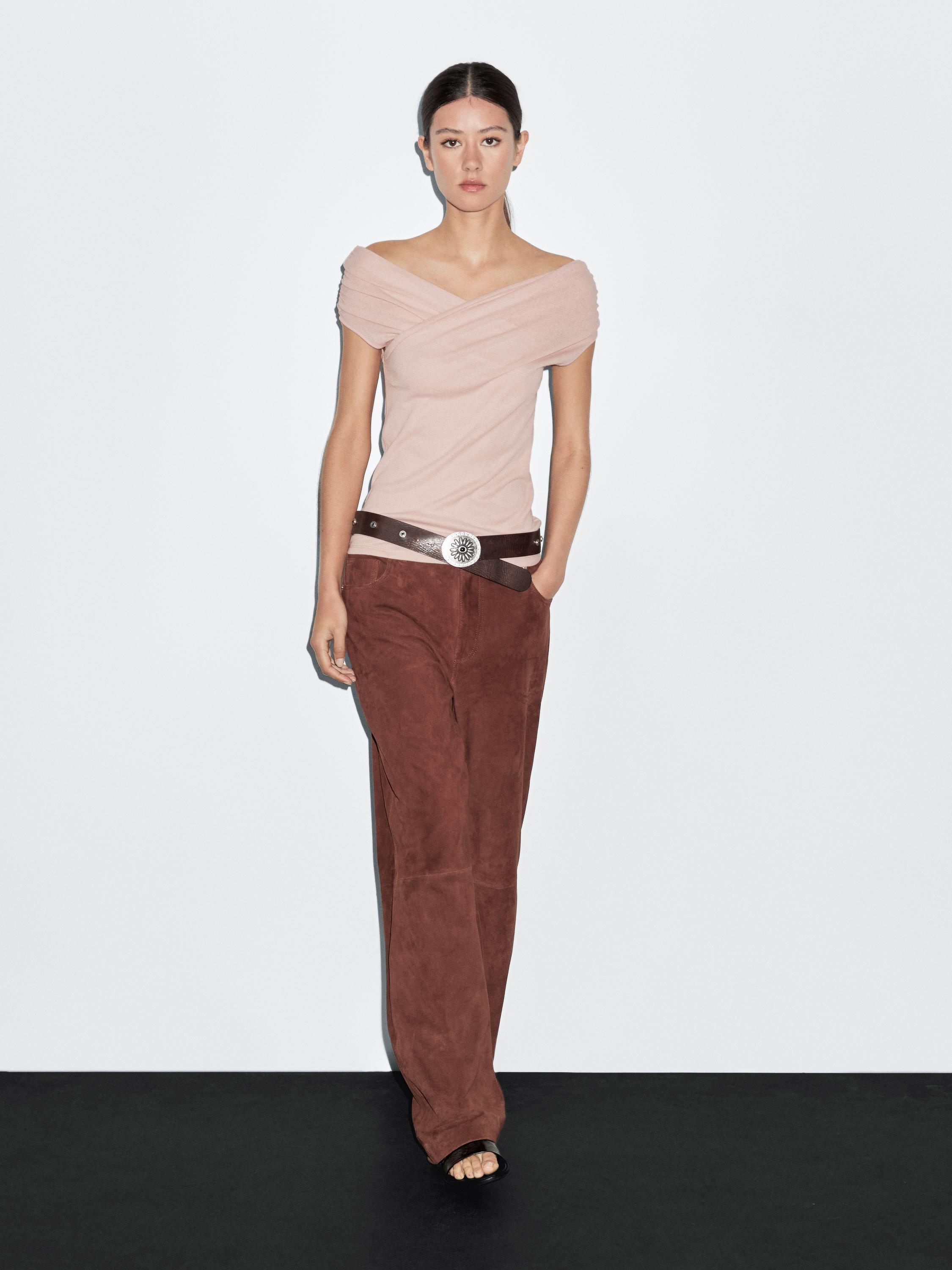 

Топ с вырезом-лодочкой из 100% хлопка Massimo Dutti, Rose Pink