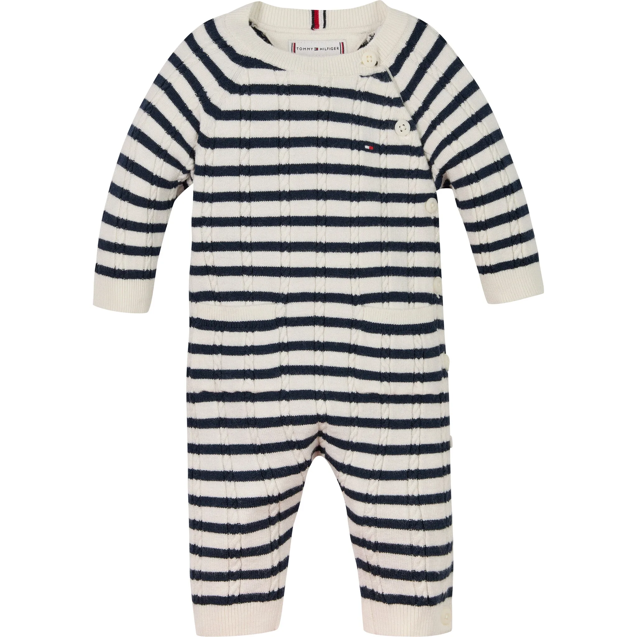

Боди Tommy Hilfiger «CABLE KNITTED COVERALL GIFTBOX», с рисунком кос и полосками, цвет Dark Night Navy