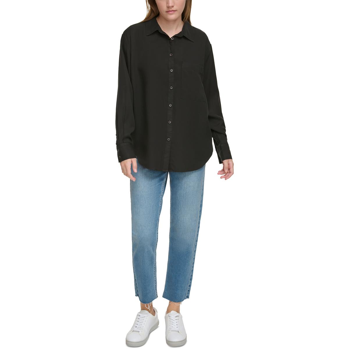 

Женский однотонный топ из тенселя на пуговицах Calvin Klein Jeans, черный