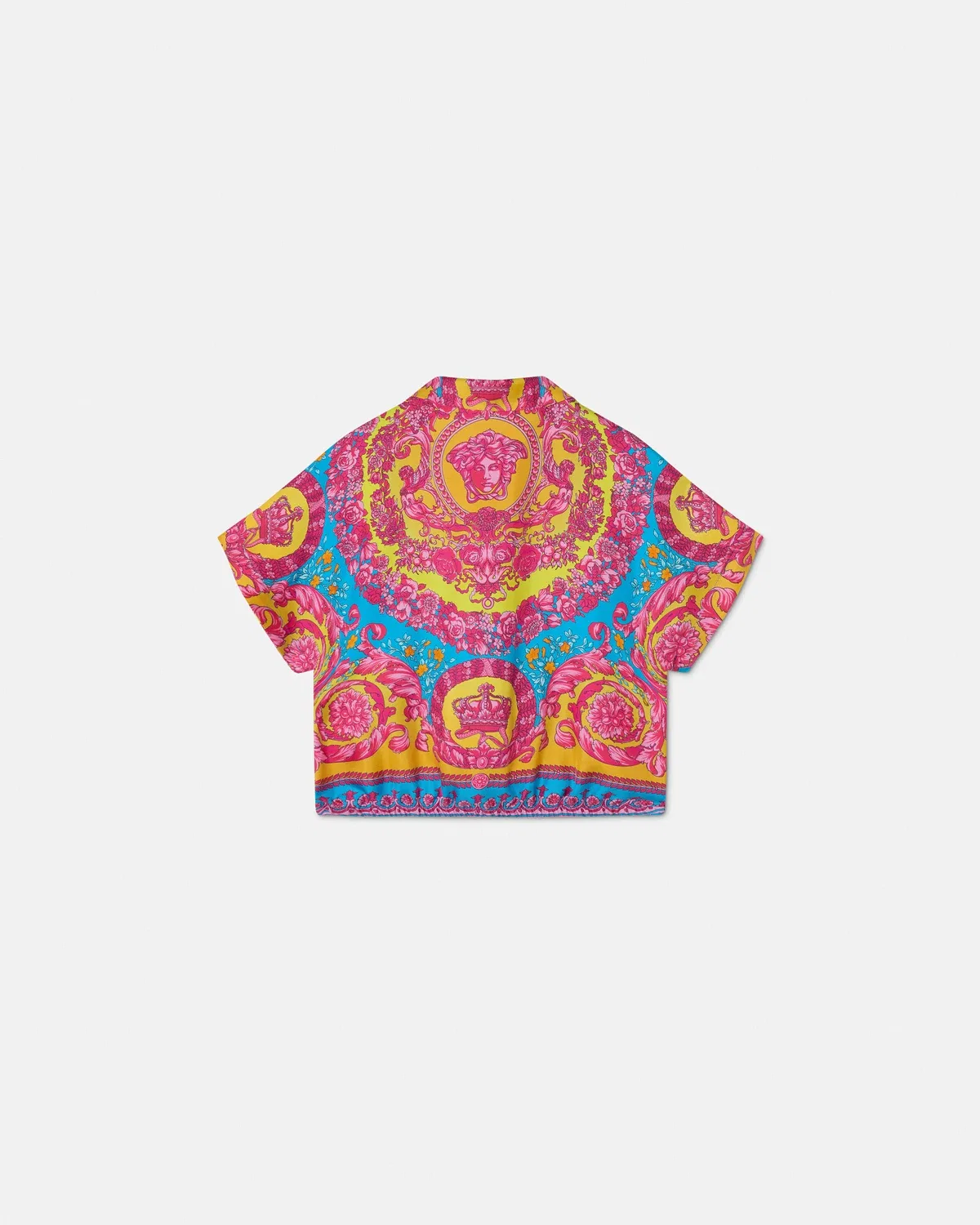 Детская укороченная рубашка из шелкового твила с принтом VERSACE, мультиколор — фото 3