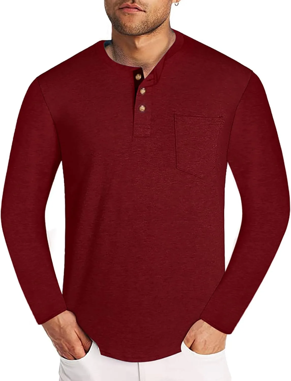 

Мужская рубашка-хенли с длинным рукавом Slim Fit и карманом sandbank