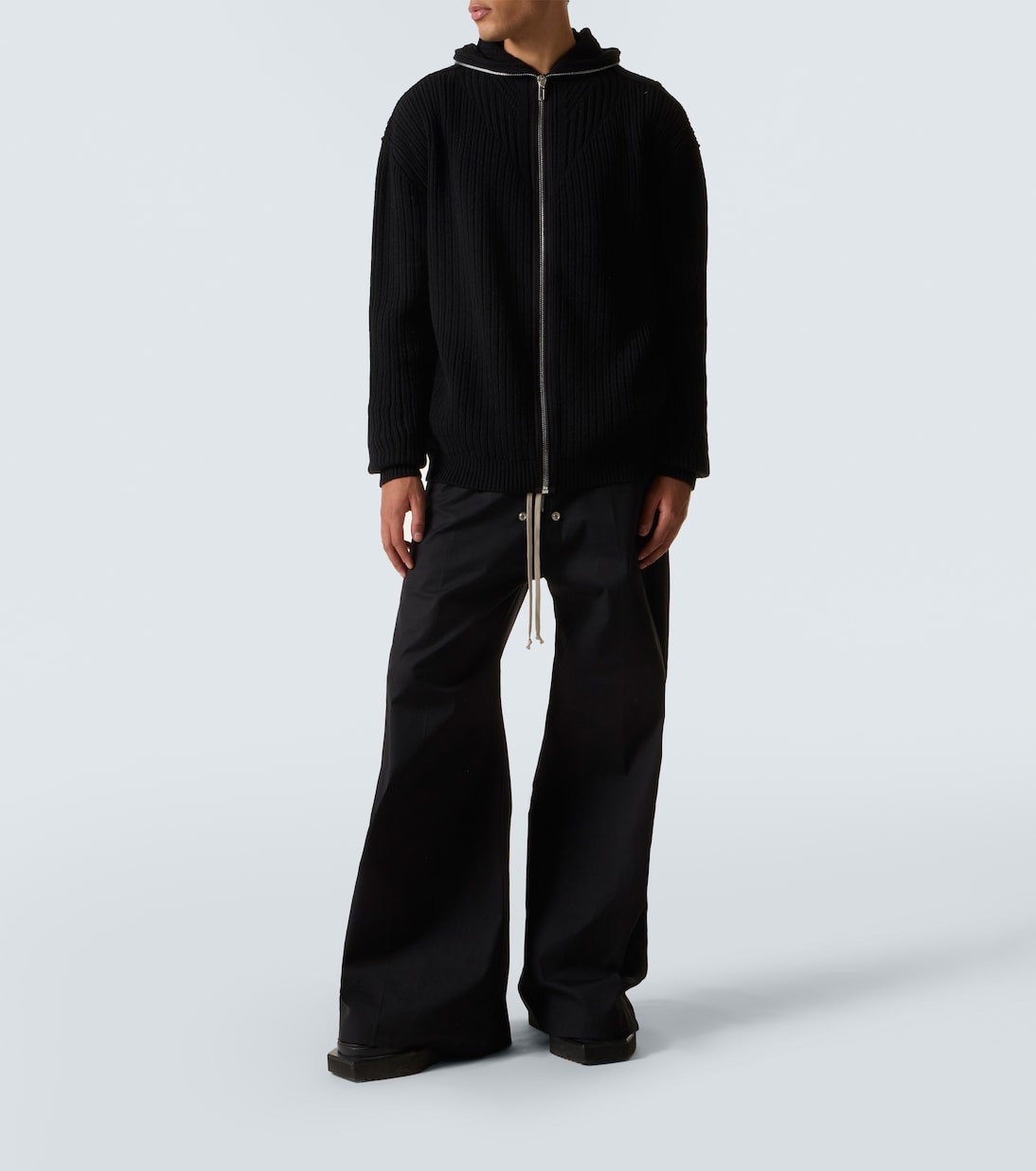 Свитер из натуральной шерсти ребристой вязки на молнии Rick Owens, черный — фото 2