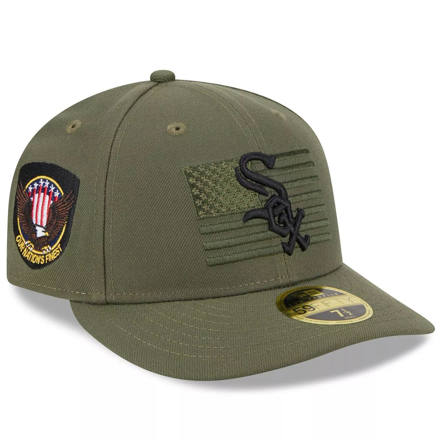 

Мужская кепка New Era Green Chicago White Sox 2023, ко Дню вооруженных сил, низкопрофильная 59FIFTY, приталенная шляпа