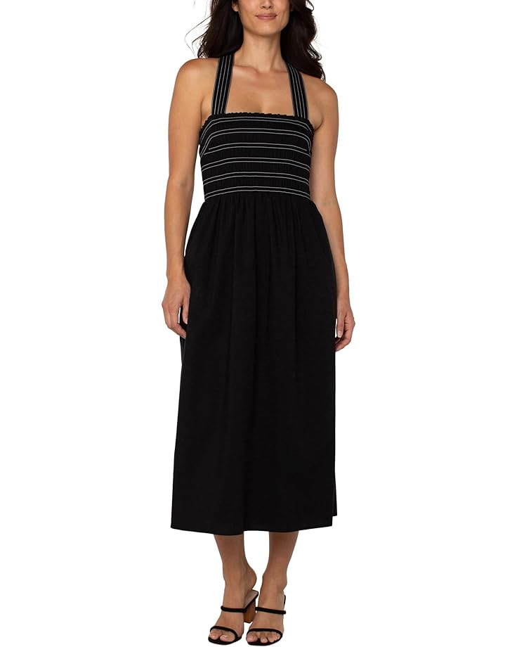

Платье Liverpool Los Angeles Sleeveless Smocked Woven Midi Dress With Trapunto Straps, черный