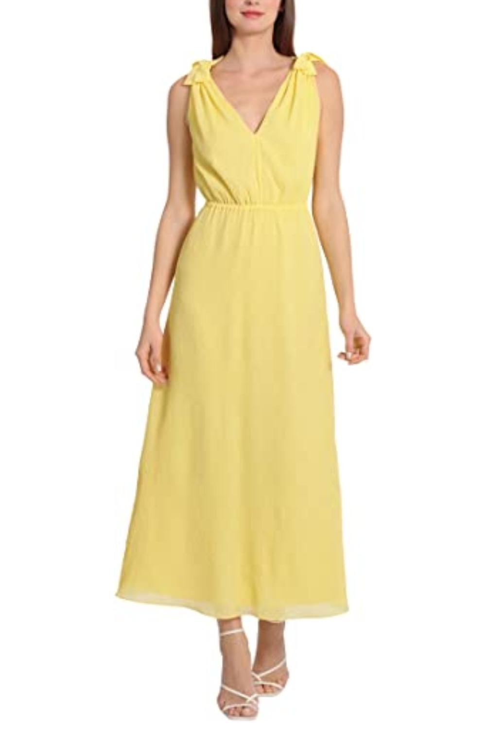

Лимонное миди-платье с бабочкой и плиссированными бретелями Maggy London, Lemon