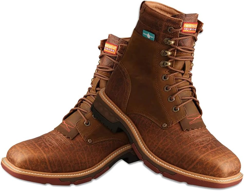 

Мужские рабочие ботинки Twisted X Lacer 8 дюймов CellStretch, потертая кожа, цвет седло/кожа коньяка