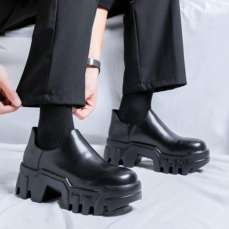 WEISHIBANGWEI Повседневные кожаные туфли мужские черные с потайным клином, цвет Black Hidden Wedge — фото 3
