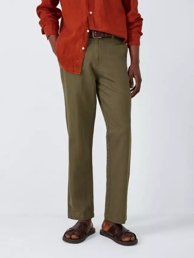 

Брюки чинос John Lewis Straight Fit Cotton Linen, хаки