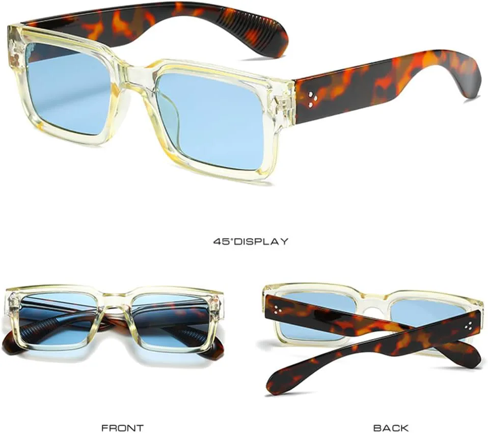 

Квадратные модные солнцезащитные очки для женщин и мужчин, массивные прямоугольные очки, дизайнерские солнцезащитные очки GOBIGER, Transparent Yellow Leopard Leg/Blue