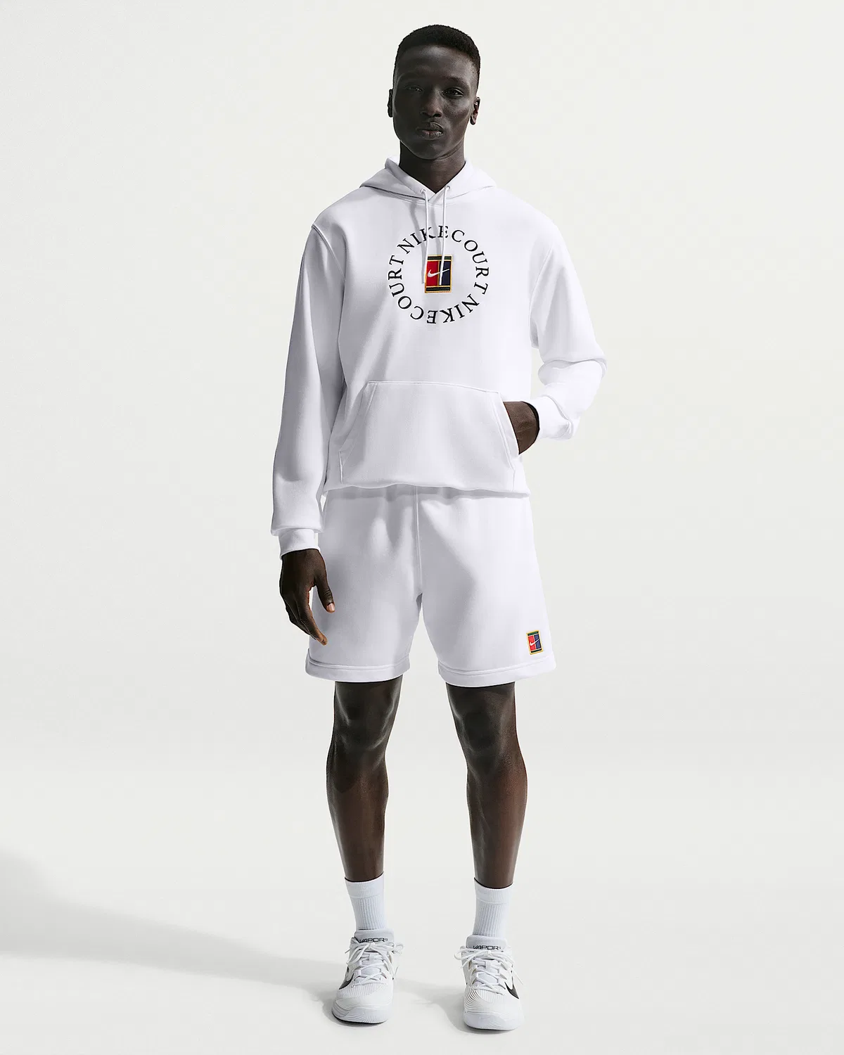Мужская теннисная худи-пуловер NikeCourt Heritage Dri-FIT French Terry, White/Black — фото 4