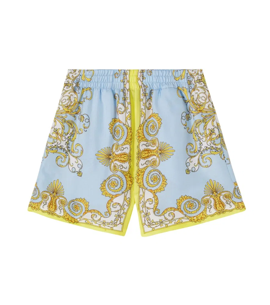 Шелковые шорты в стиле барокко Versace Kids, синий