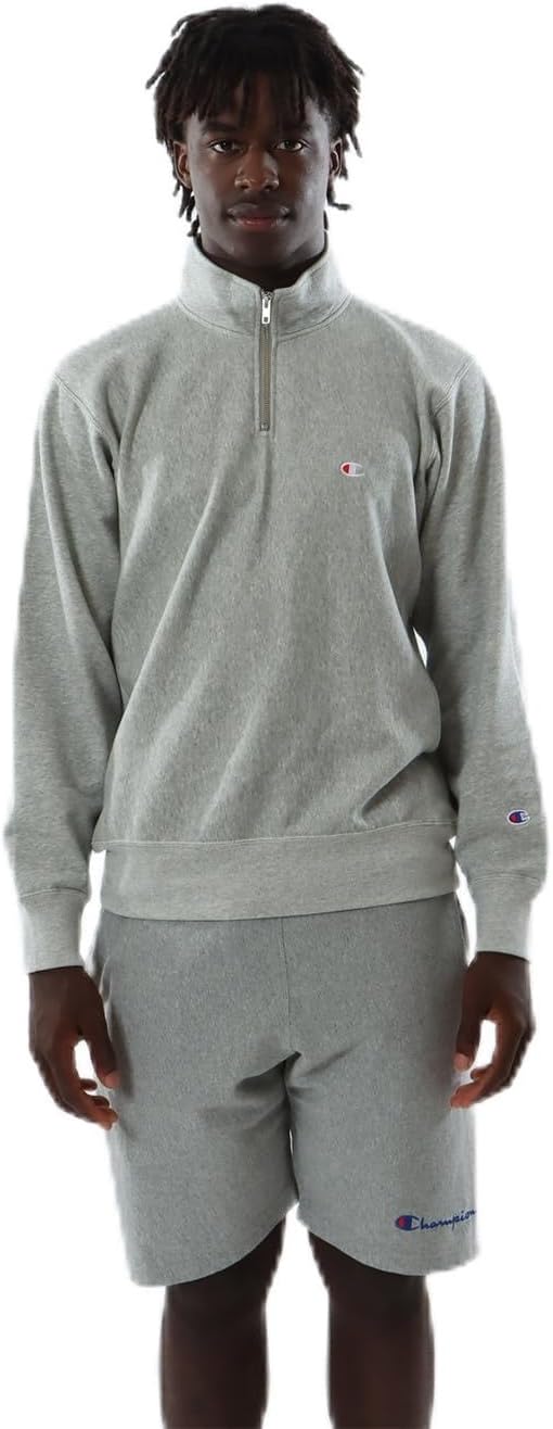 

Мужская толстовка с длинным рукавом Champion, 100% хлопок, флис 283 г, вышитый логотип, толстовка с застежкой-молнией до середины груди Reverse Weave, C3-Z005, серый