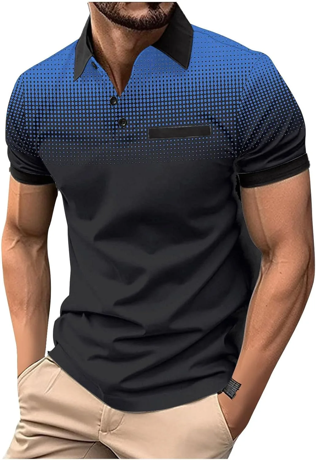 

Футболка мужская летняя с коротким рукавом Polka Dot Gradient Lapel Button Juebong