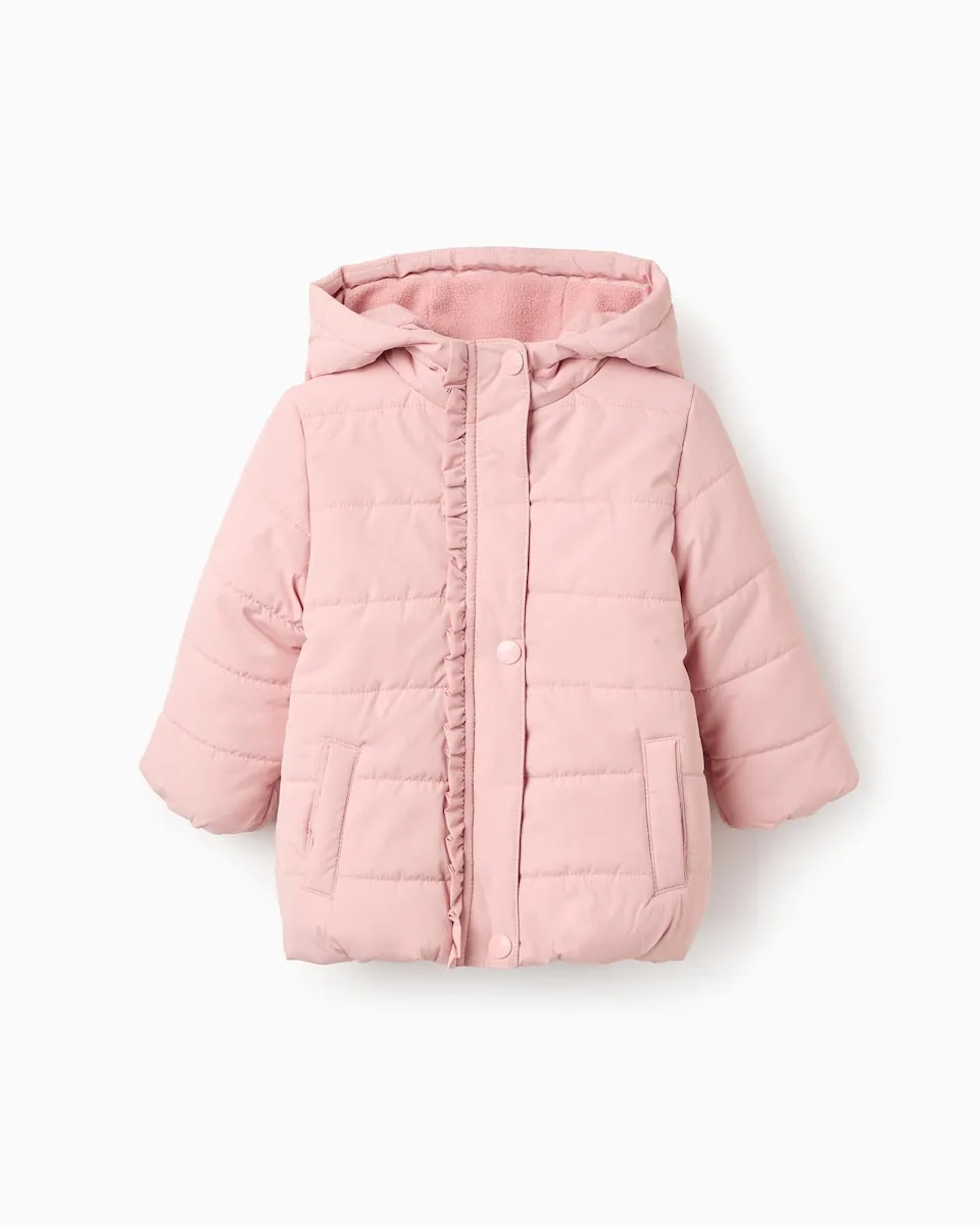 

Детский стеганый пуховик с капюшоном и флисовой подкладкой Zippy, светло-розовый