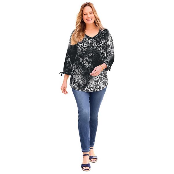 

Женский топ с завязками на рукавах Hayden Plus Size Catherines, Black Brushed Tapestry
