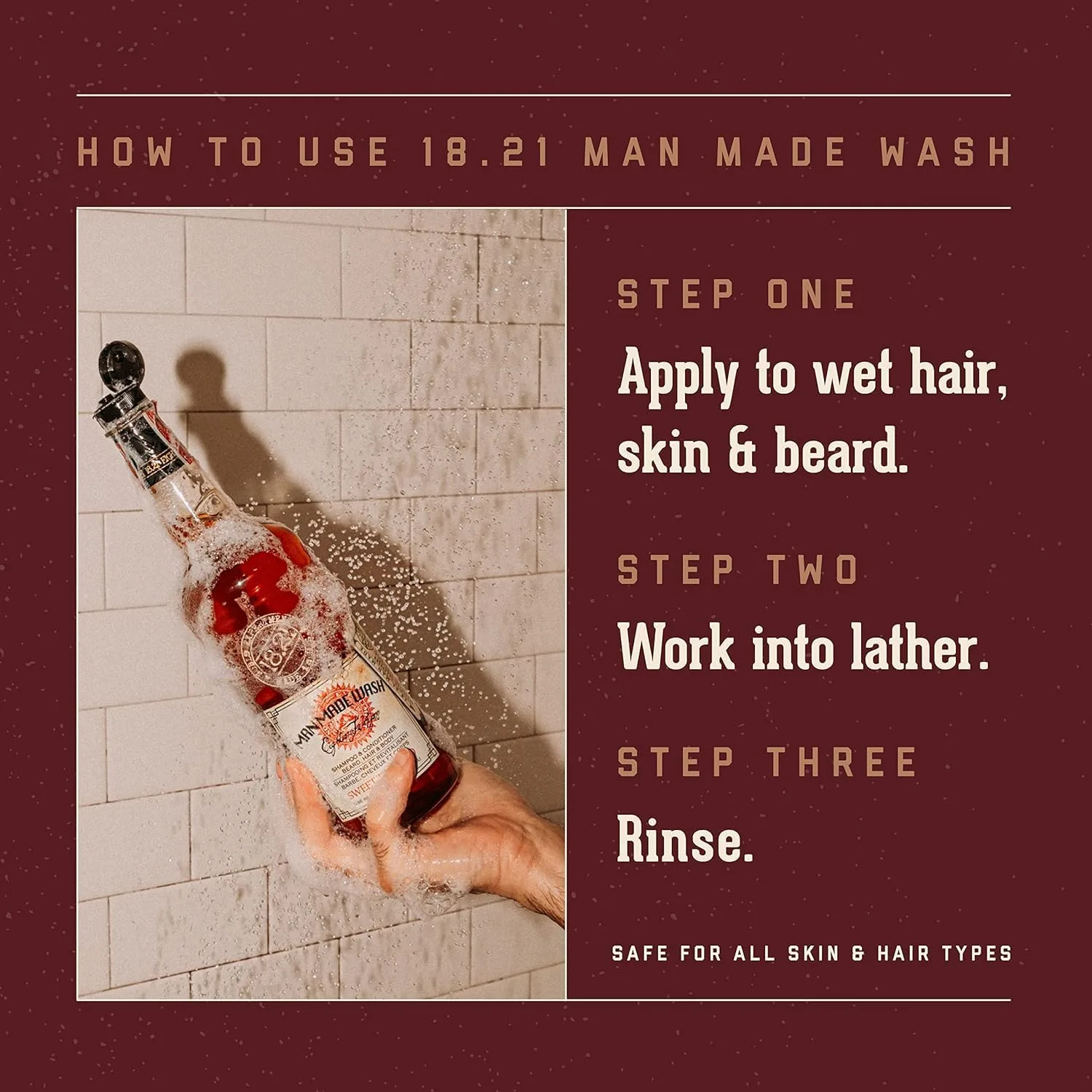 18.21 Man Made Absolute Mahogany Wash & Spiced Vanilla 3-в-1, набор из 2 штук по 18 унций (510 г), для всех типов волос и кожи мужчин, укрепляет и увлажняет с мужественным ароматом — фото 4