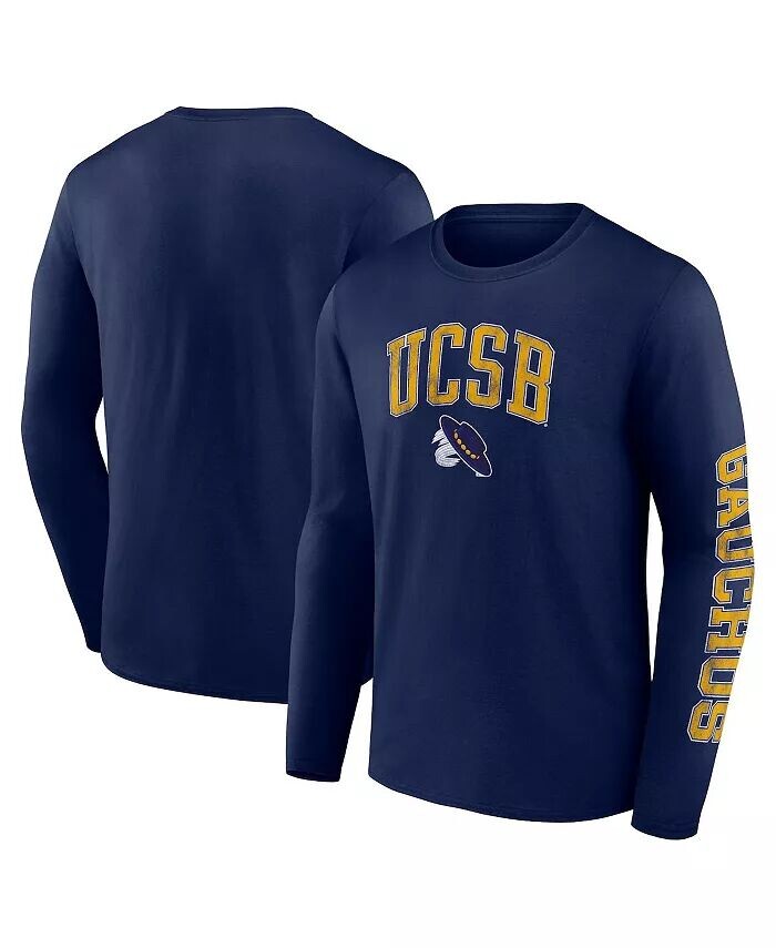 

Мужская синяя футболка UC Santa Barbara Gauchos с длинным рукавом и логотипом с эффектом потертости Fanatics