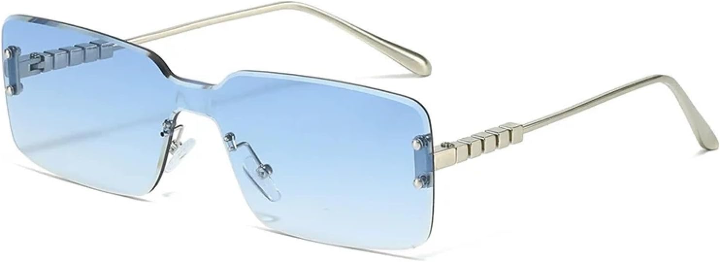 

Классические ретро-очки без оправы для женщин и мужчин, роскошные солнцезащитные очки, модные летние очки для путешествий, защита от УФ-излучения UV400 TKKTLLT, Silver Blue