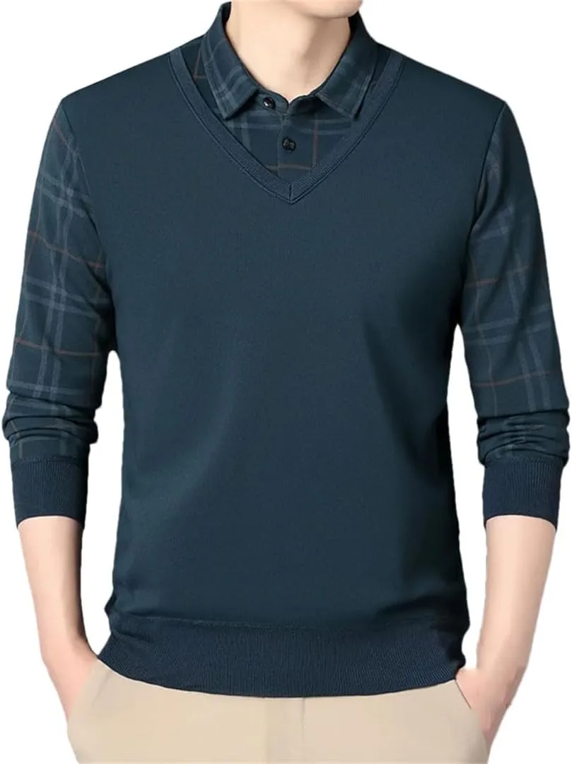 

Мужской пуловер с воротником стойкой, вязаный кардиган в классическую клетку