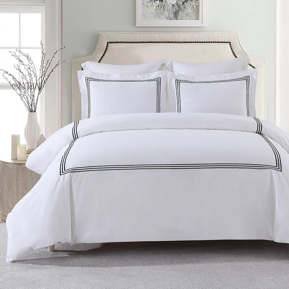 

Комплект пододеяльников Adeline Percale с вышивкой — 100% хлопок Egyptian Linens, черный
