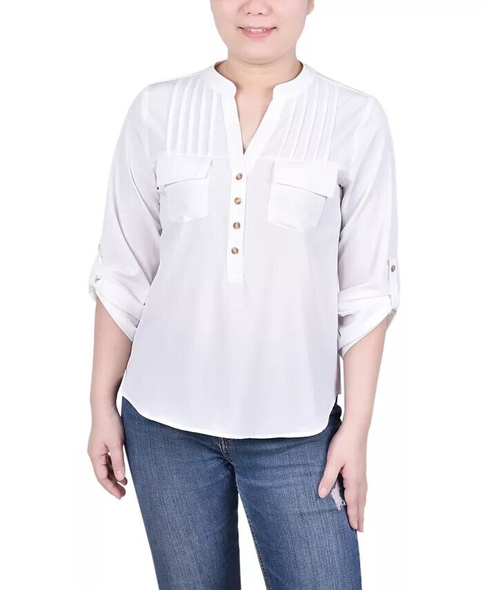 

Блузка Petite с длинными рукавами и карманами NY Collection, слоновая кость