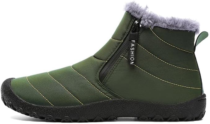 

Мужские слипоны для снега с теплой плюшевой подкладкой, удобные противоскользящие и прочные термальные ботинки с боковой молнией, зимняя обувь для мужчин Dikermoon, зеленый
