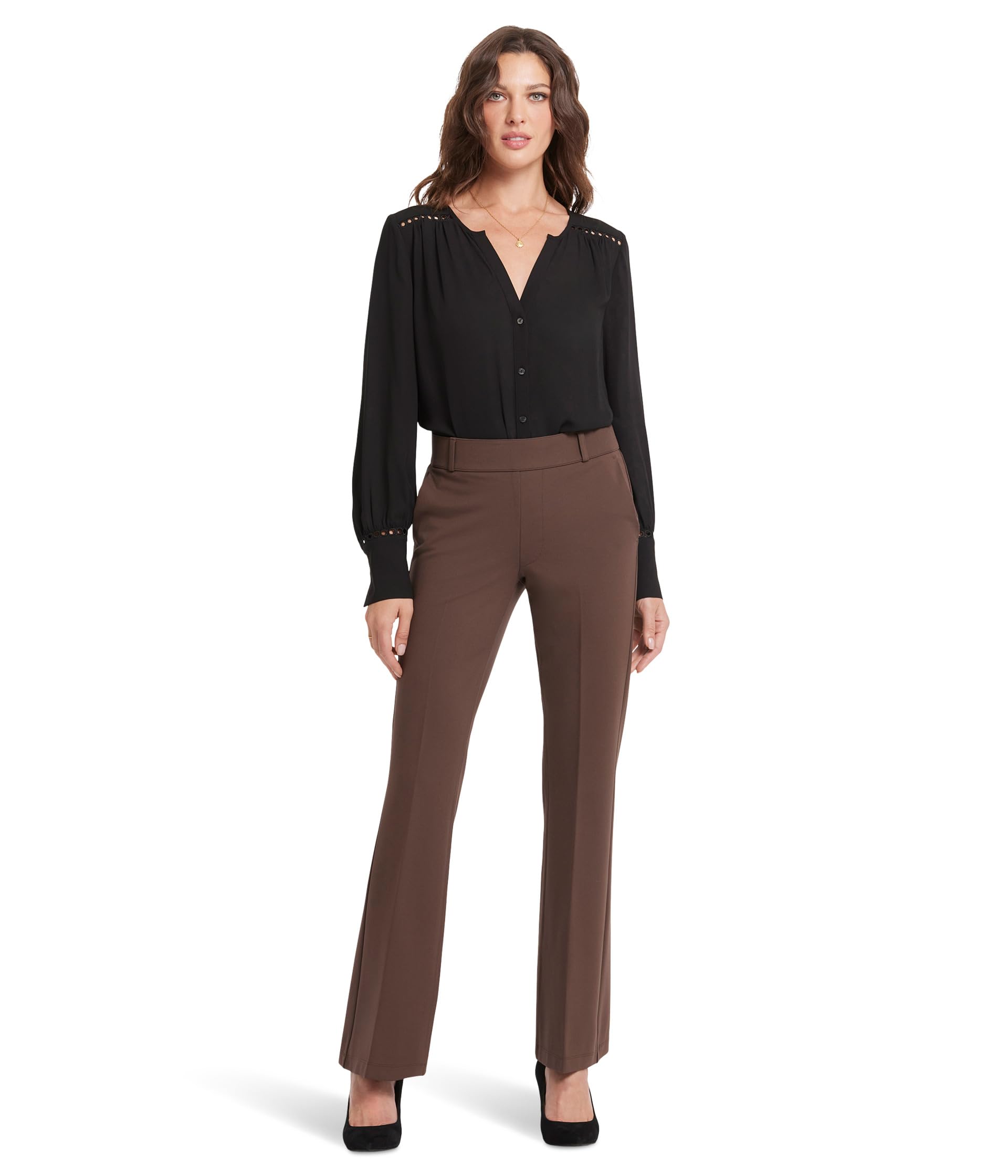 

Брюки NYDJ Pull-On Flare Leg Trousers, цвет Coffee Bean