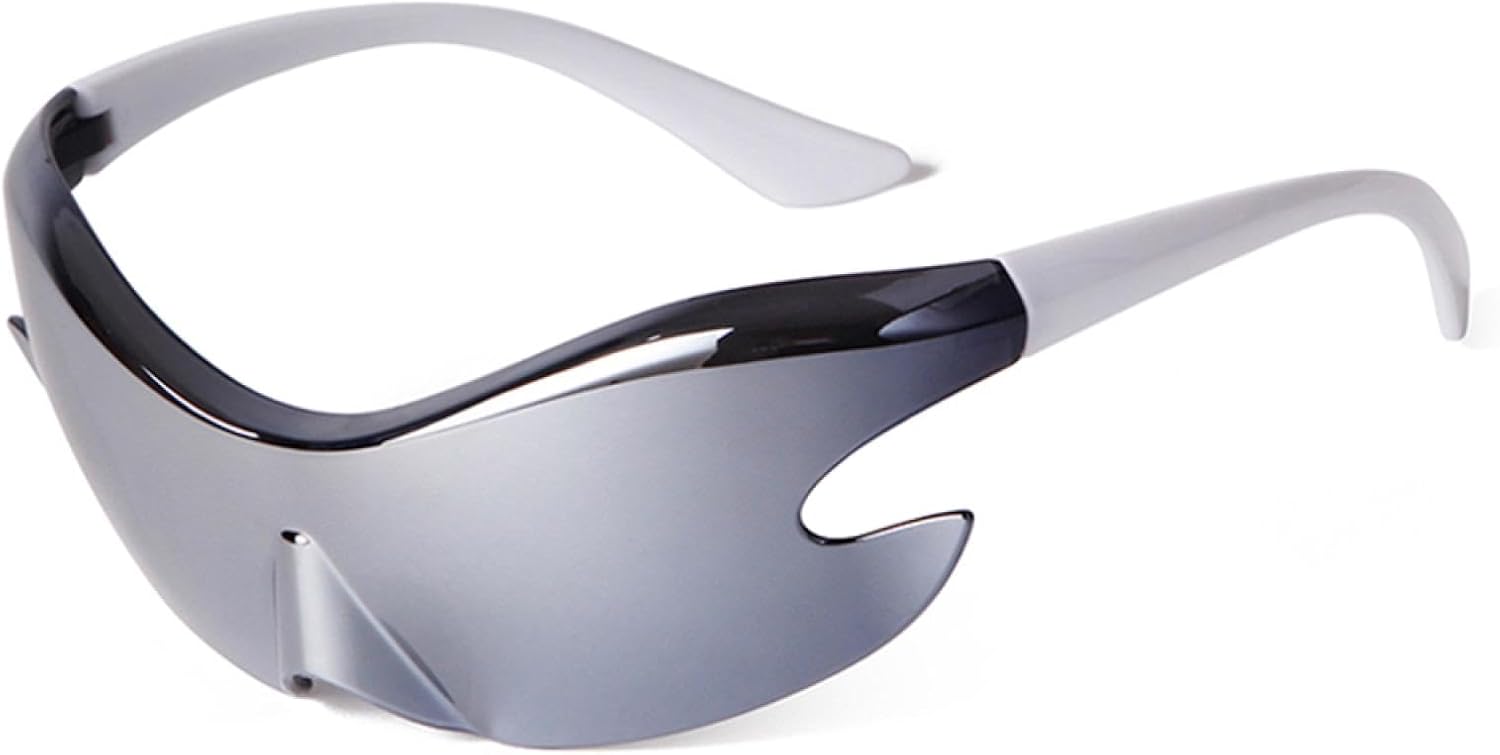 

Спортивные солнцезащитные очки для женщин, модные панк-очки, серебристые солнцезащитные очки для мужчин, ретро-очки, цельные солнцезащитные очки нестандартной формы WNCKSQ, C12