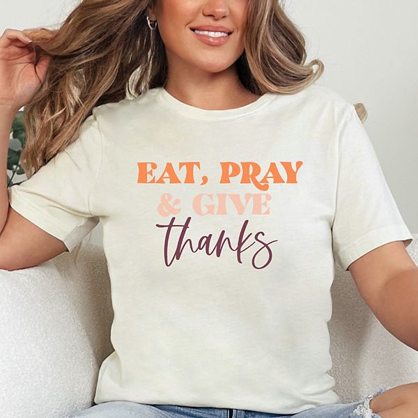 

Футболка Eat pray and give thanks с коротким рукавом Simply Sage Market, Cream