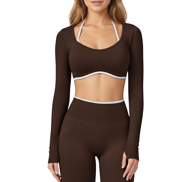 

Женский длинный кроп-топ с контрастной отделкой и круглым вырезом Anna-Kaci, Brown