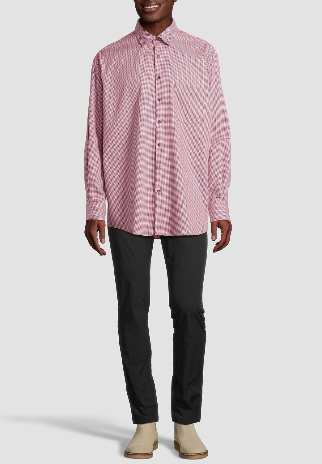 

Рубашка деловая, комфортного кроя, воротник на пуговицах, мужская DUNMORE, цвет Dark Red/white