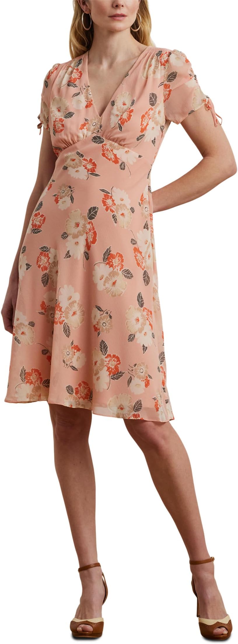 

Платье Lauren Ralph Lauren Floral Georgette Short-Sleeve Dress, цвет Pink Multi