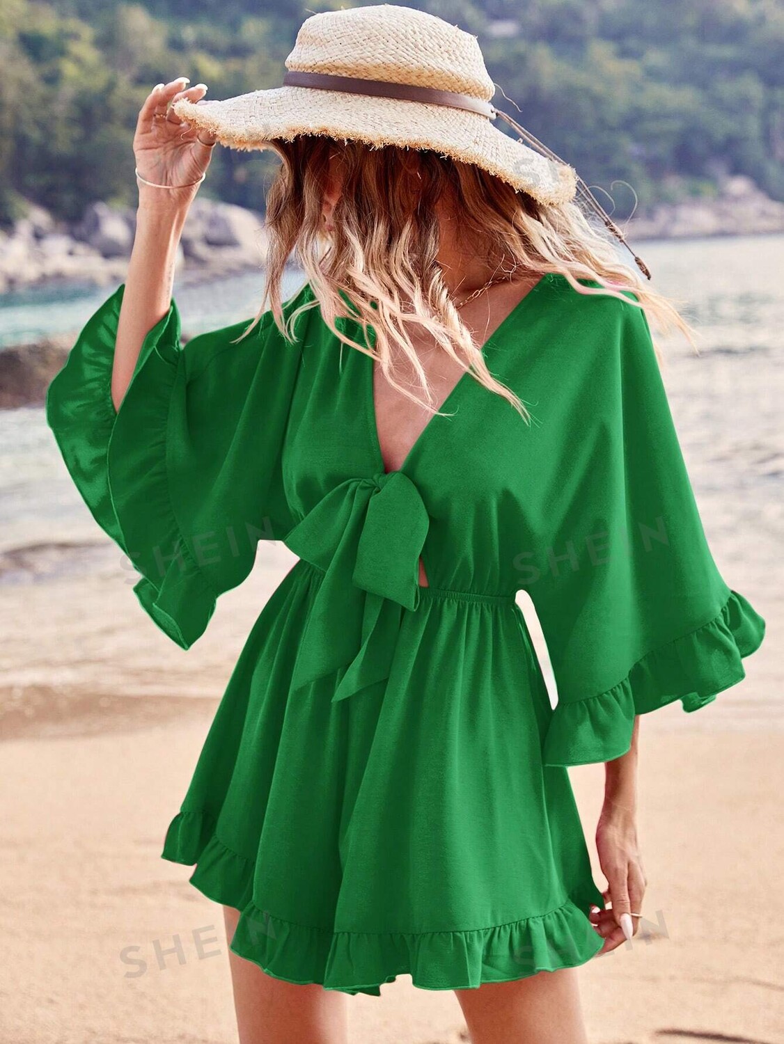 

Комбинезон Shein Vcay Holiday с рукавами, зеленый