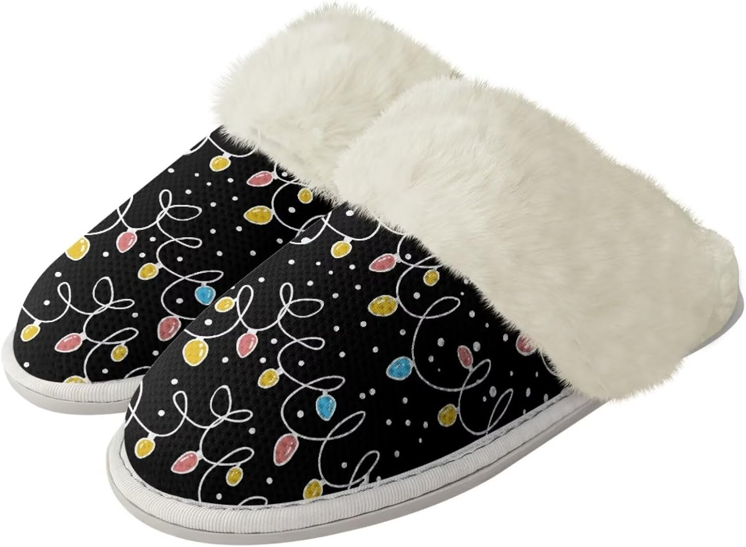 

Мягкие тапочки для женщин и мужчин, плюшевые теплые тапочки, уютные домашние тапочки для спальни с пушистым воротником Jiquruby, Christmas Lights