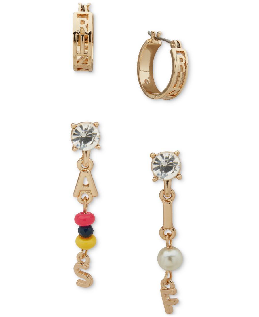 

Комплект из двух предметов: золотистые серьги-кольца Rizz и серьги-подвески As If Clueless, Multi