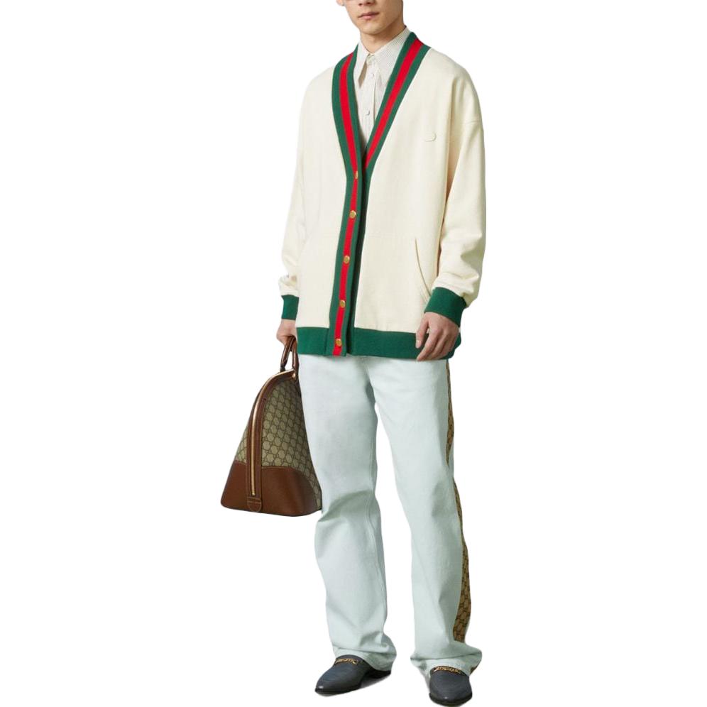 Кардиган Gucci Cotton Jersey Cardigan With Web 'Off White' 752190-XJFV6-9150, белый — фото 2