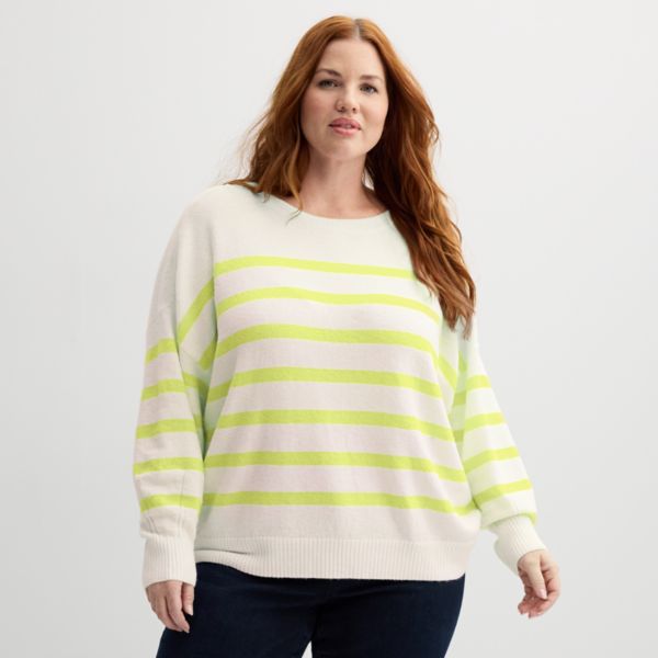 

Свитер больших размеров с рукавами-фонариками Sonoma Goods For Life, цвет ivory lime stripe
