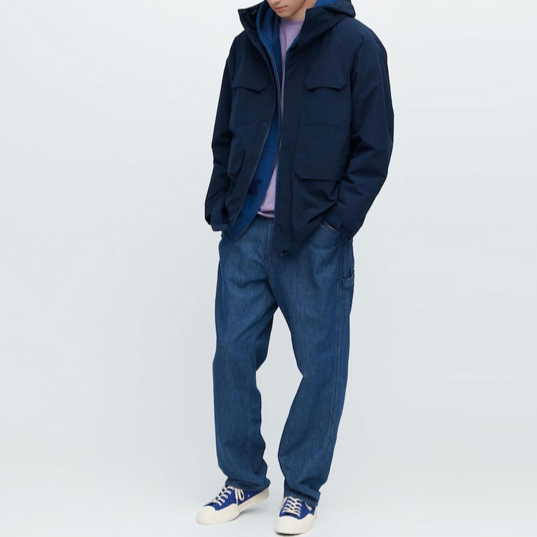 UNIQLO Ветровка мужская водонепроницаемая и дышащая темно-синяя, Navy Blue — фото 4