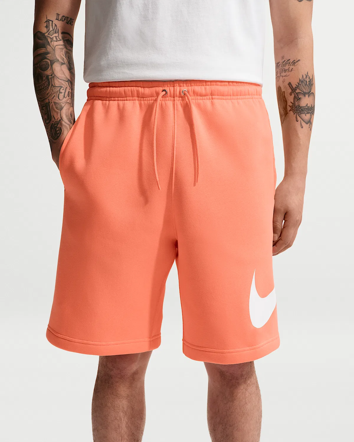 Мужские флисовые шорты Nike Club, Orange Frost/Orange Frost/White — фото 2