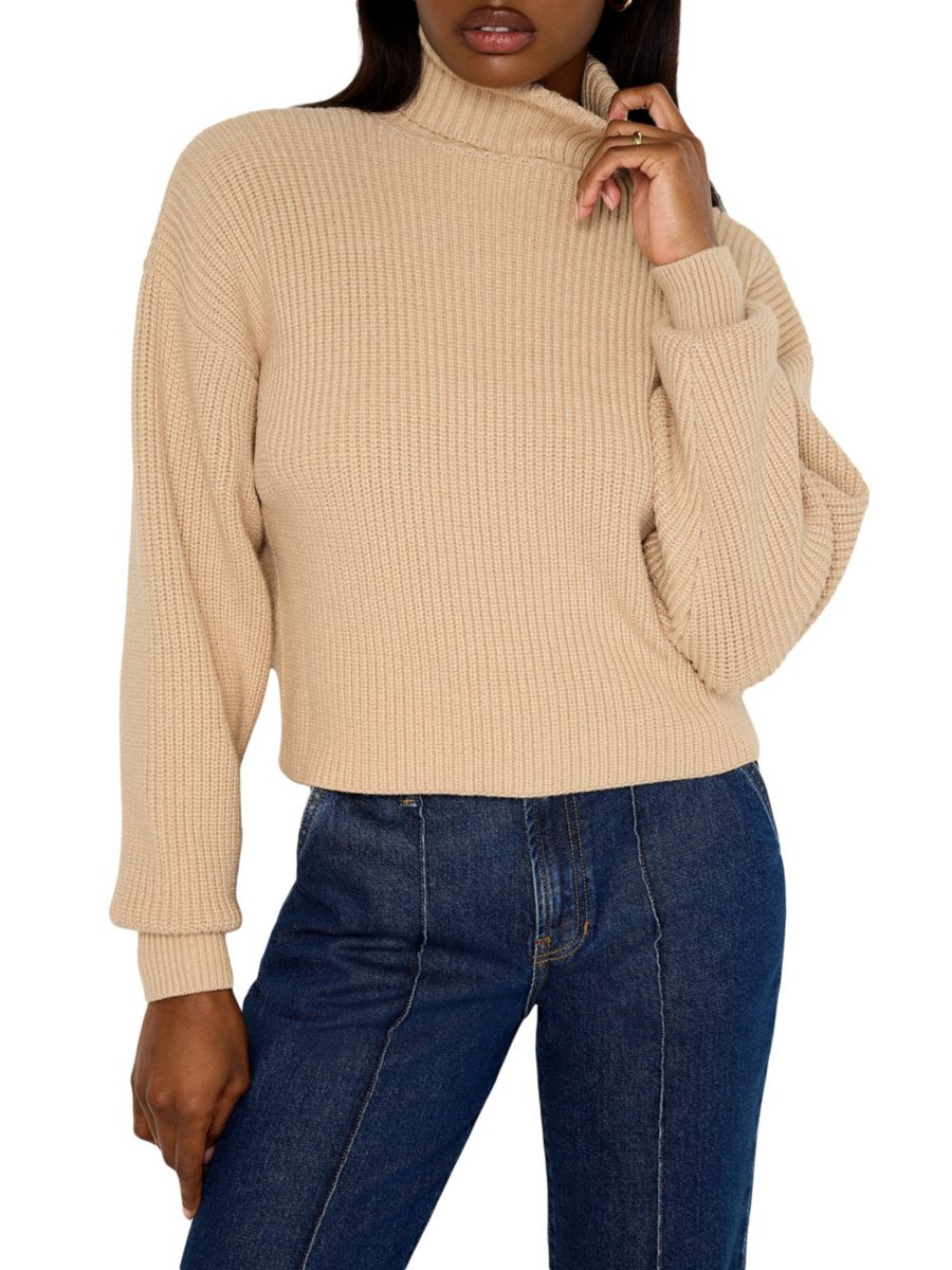 

Плотный и уютный свитер с высоким воротом из ребристой ткани Good American, цвет Wheat